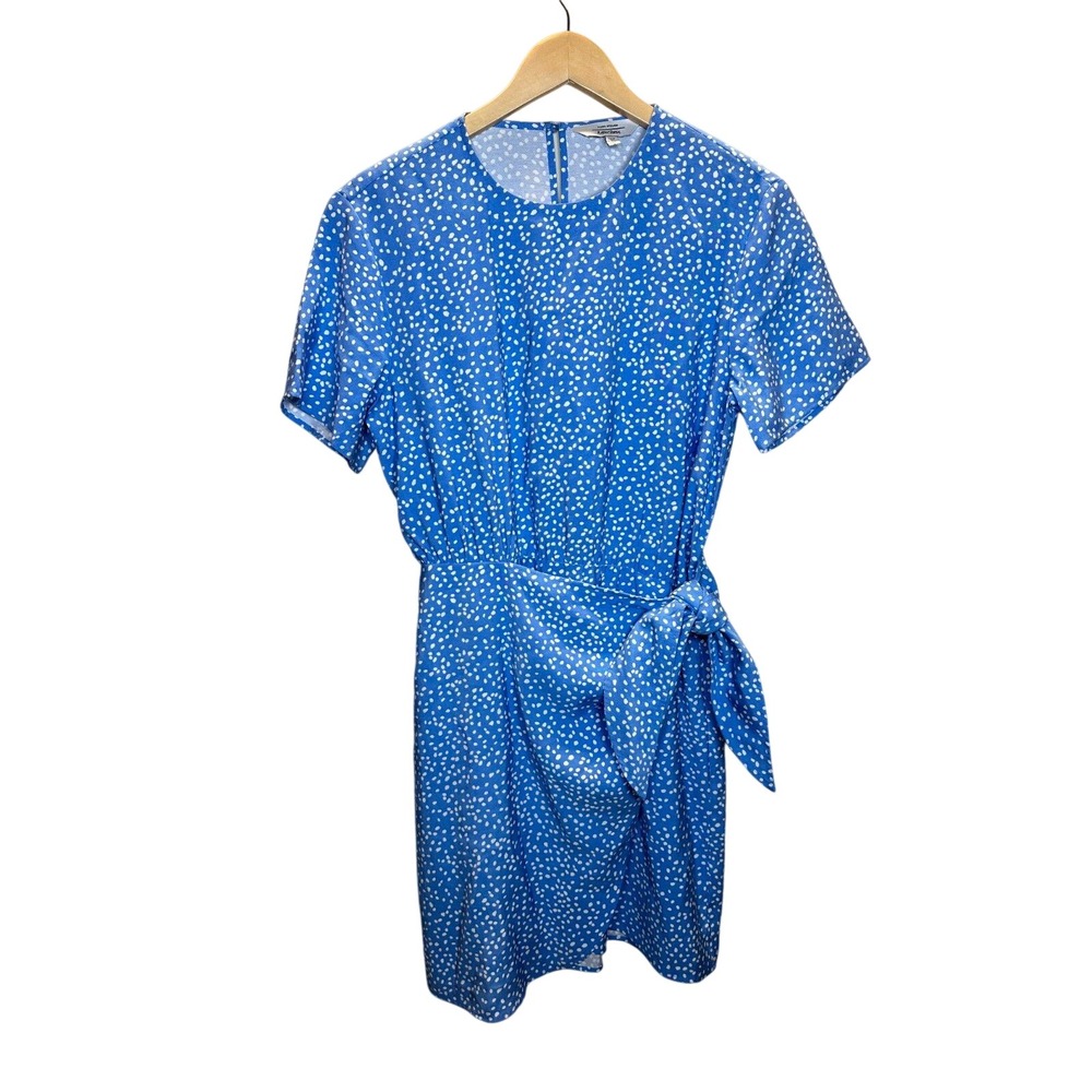 & Other Stories Paris Atelier Dress Womens 6 Blue Polka Dot Tie Waist Mini